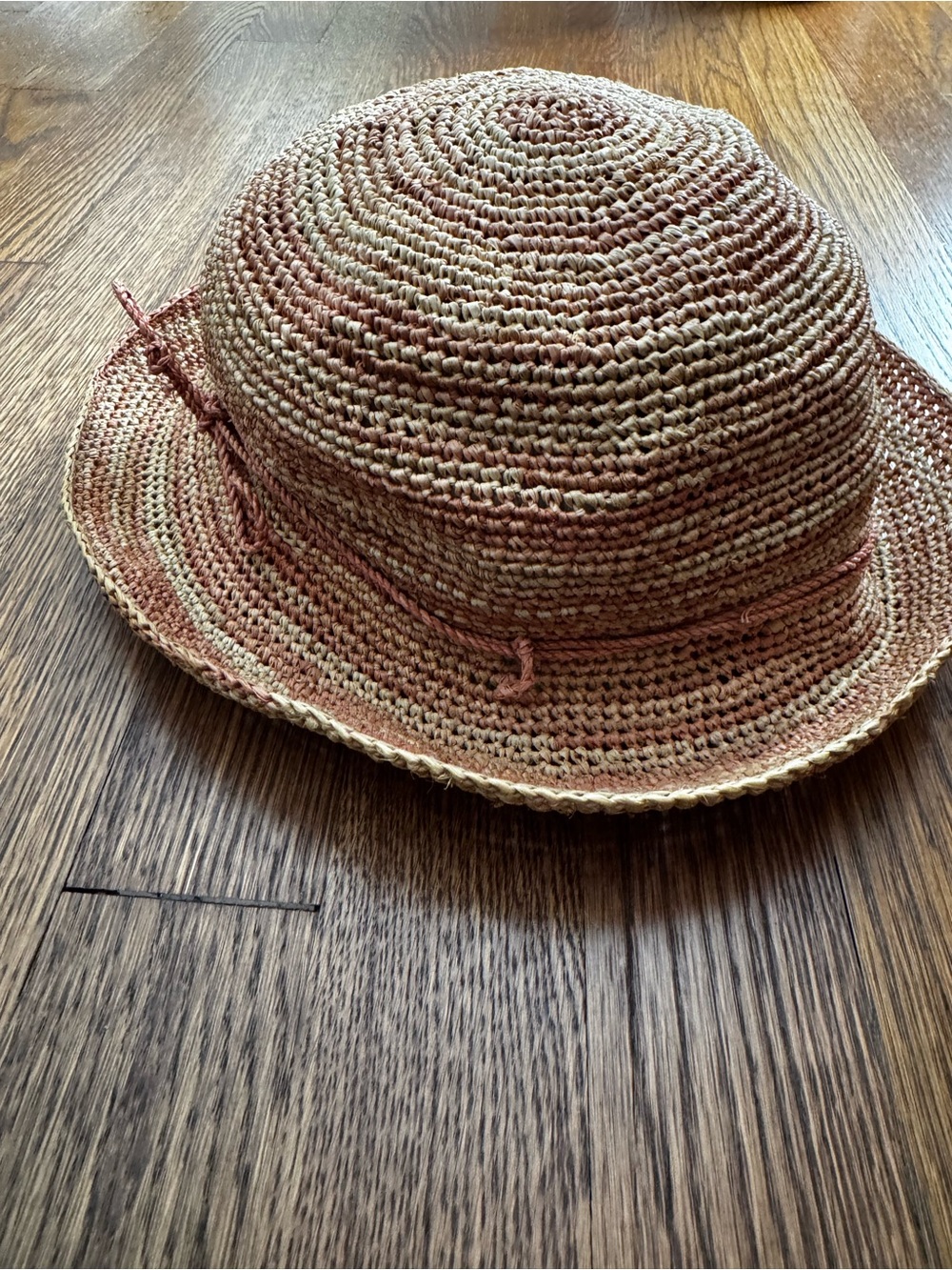 Helen Kaminski Two-Tone Pink and Tan Braided Straw Sun Hat